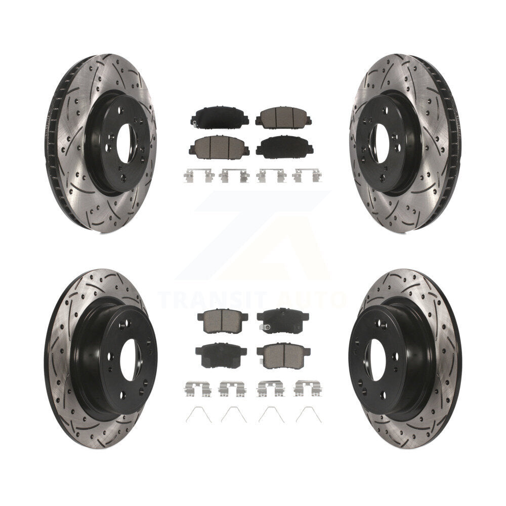 Coated Drilled Slot Disc Brake Rotor Ceramic Pad Front Rear Kit For Honda Accord