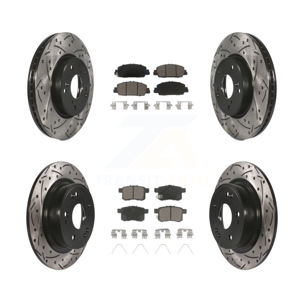 Coated Drilled Slot Disc Brake Rotor Ceramic Pad Front Rear Kit For Honda Accord