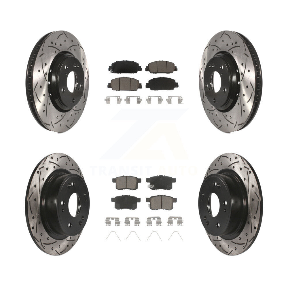 Coated Drilled Slot Disc Brake Rotor Ceramic Pad Front Rear Kit For Honda Accord