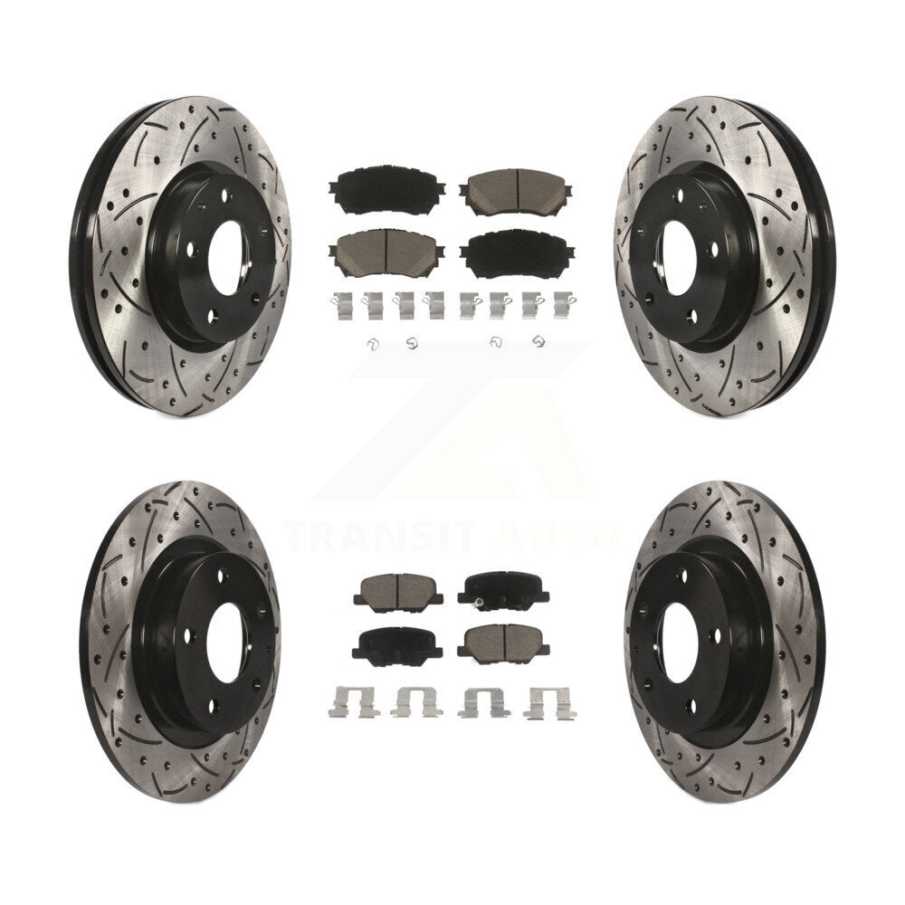 Coated Drilled Slotted Disc Brake Rotor & Ceramic Pad Front Rear Kit For Mazda 6