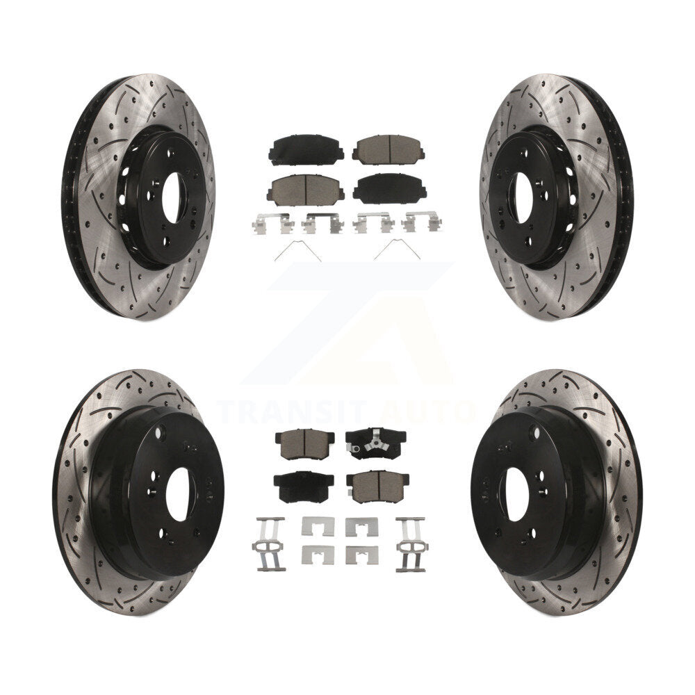 Drilled Slot Disc Brake Rotor Ceramic Pad Front Rear Kit For 2013-2018 Acura RDX