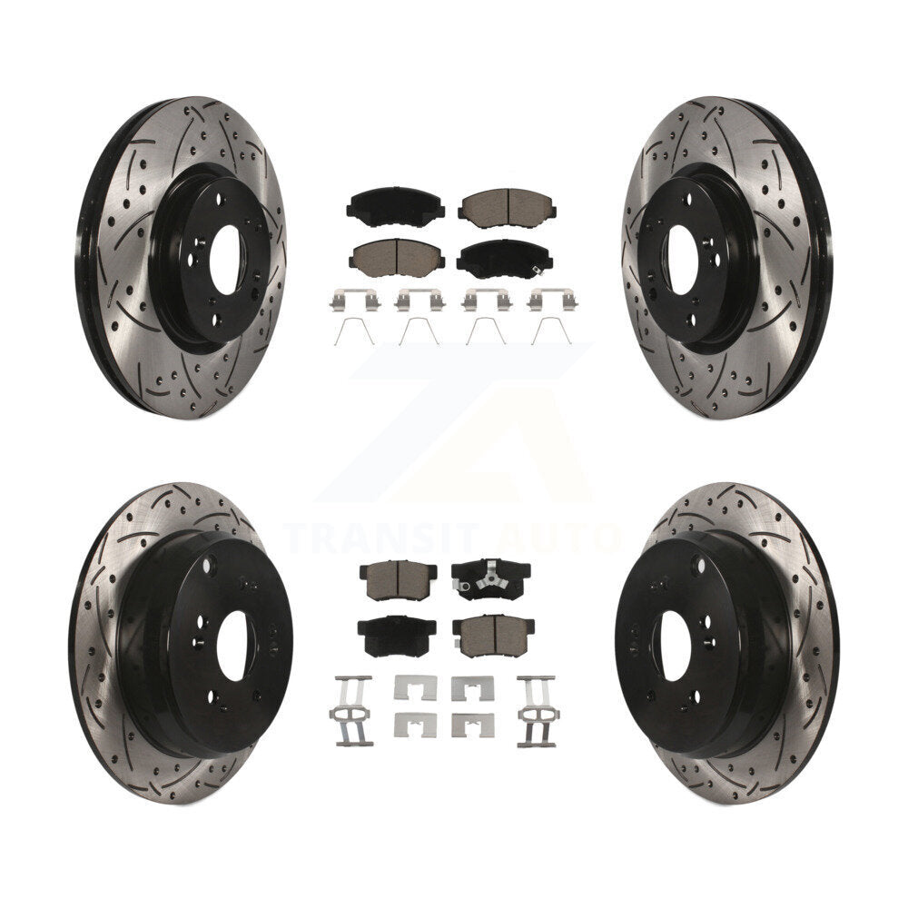 Drill Slot Disc Brake Rotors Ceramic Pad Front Rear Kit For 2005-2006 Honda CR-V