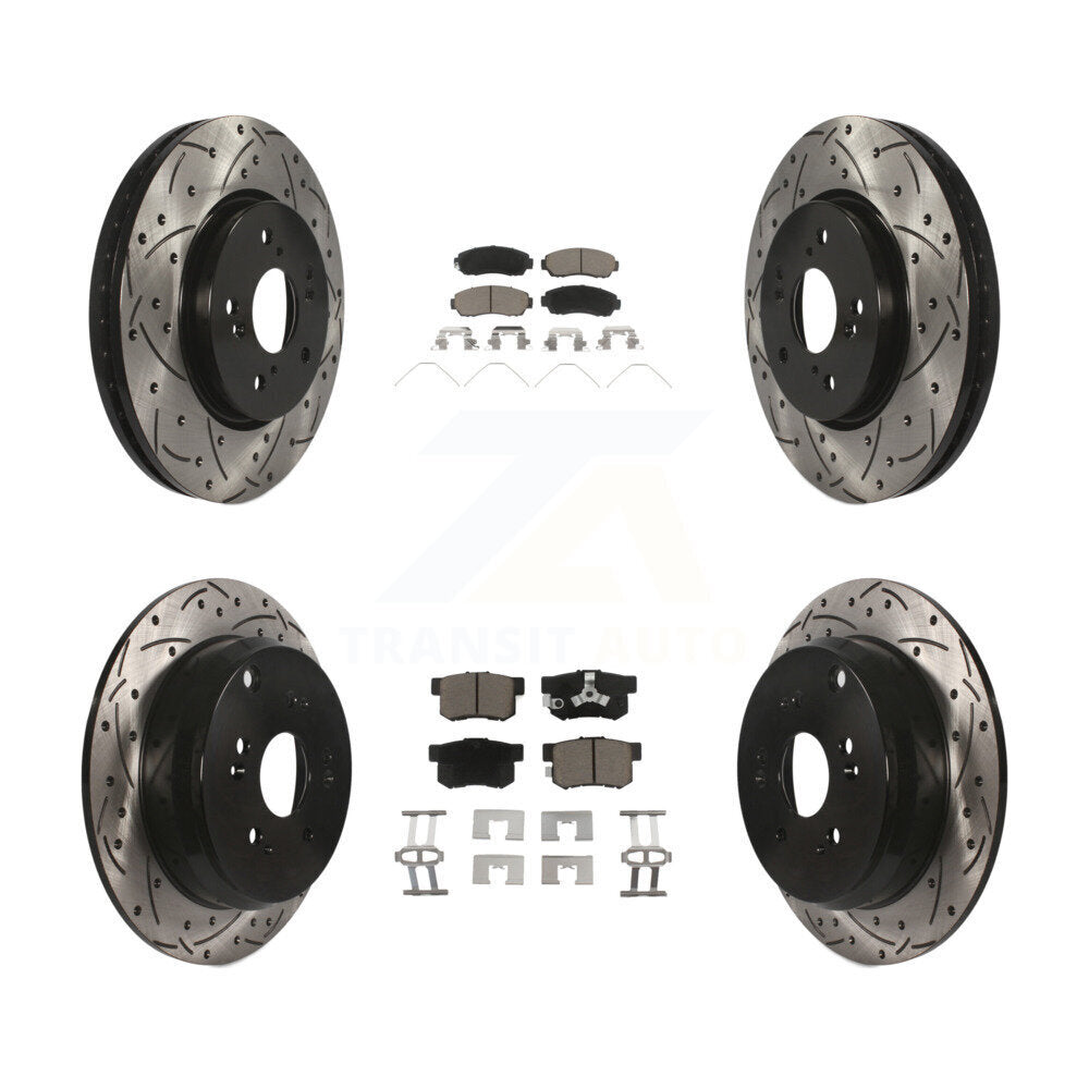 Drilled Slot Brake Rotor Ceramic Pad Front Rear Kit For 2012-2016 Honda CR-V AWD