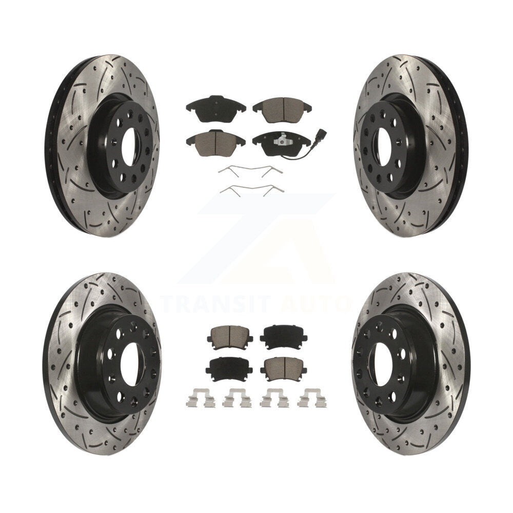 Drilled Slot Brake Rotor Ceramic Pad Front Rear Kit For Volkswagen CC GTI Passat