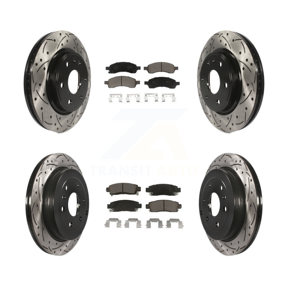 Drilled Slot Brake Rotor Ceramic Pad Front Rear Kit For GMC Acadia Buick Enclave
