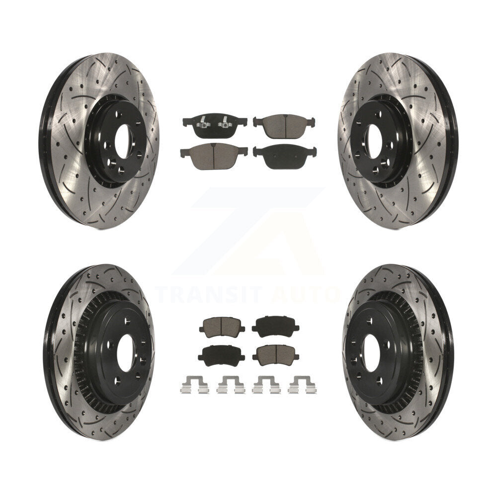 Drill Slot Disc Brake Rotors Ceramic Pad Front Rear Kit For 2010-2015 Volvo XC60