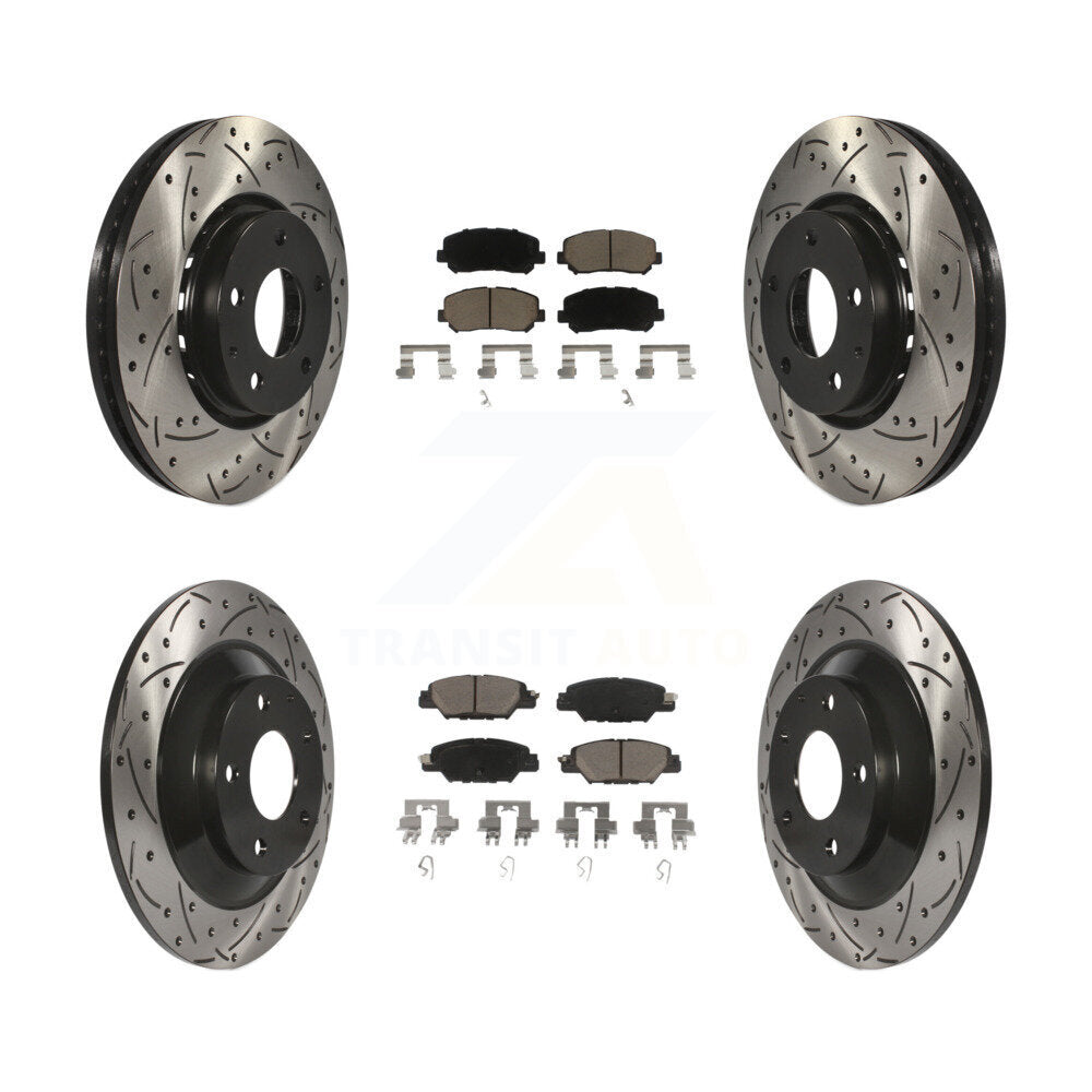 Coated Drilled Slot Disc Brake Rotor & Ceramic Pad Front Rear Kit For Mazda CX-5