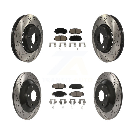 Coated Drilled Slot Disc Brake Rotor & Ceramic Pad Front Rear Kit For Mazda CX-5