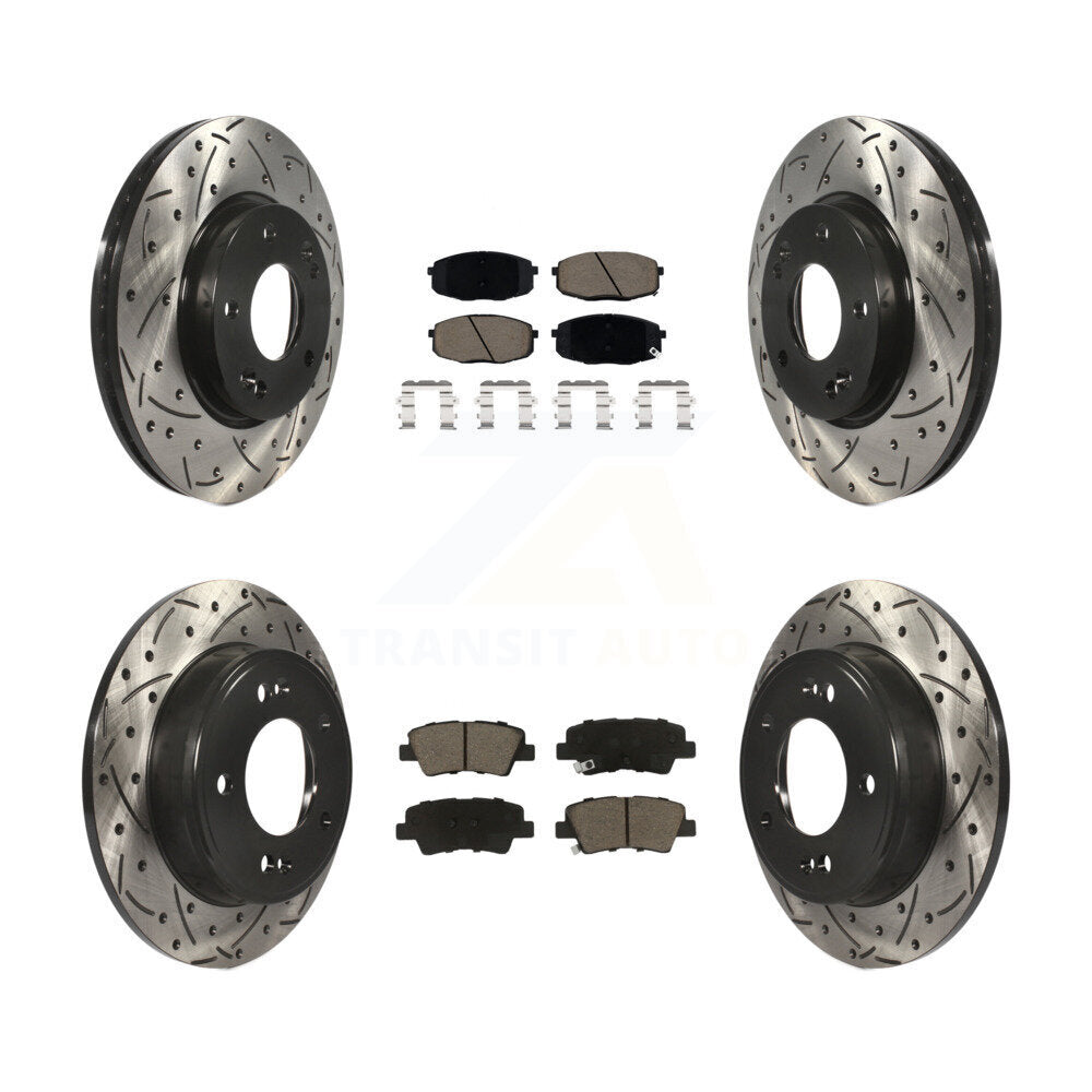 Drill Slot Brake Rotors Ceramic Pad Front Rear Kit For Kia Hyundai Forte Kona GT