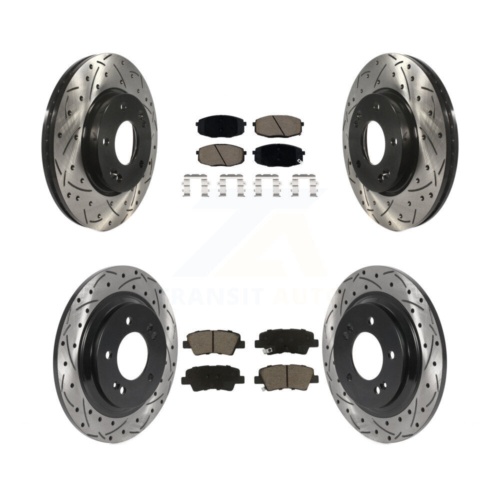 Drill Slot Brake Rotor Ceramic Pad Front Rear Kit For Kia Forte5 Hyundai Elantra