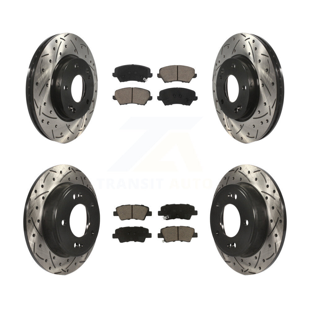 Drilled Slot Brake Rotor Ceramic Pad Front Rear Kit For Kia Forte Hyundai Forte5