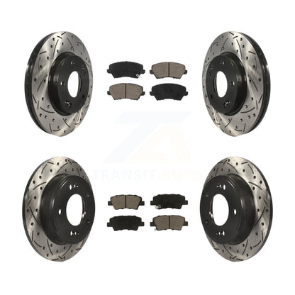Drilled Slot Brake Rotor Ceramic Pad Front Rear Kit For Kia Forte Hyundai Forte5