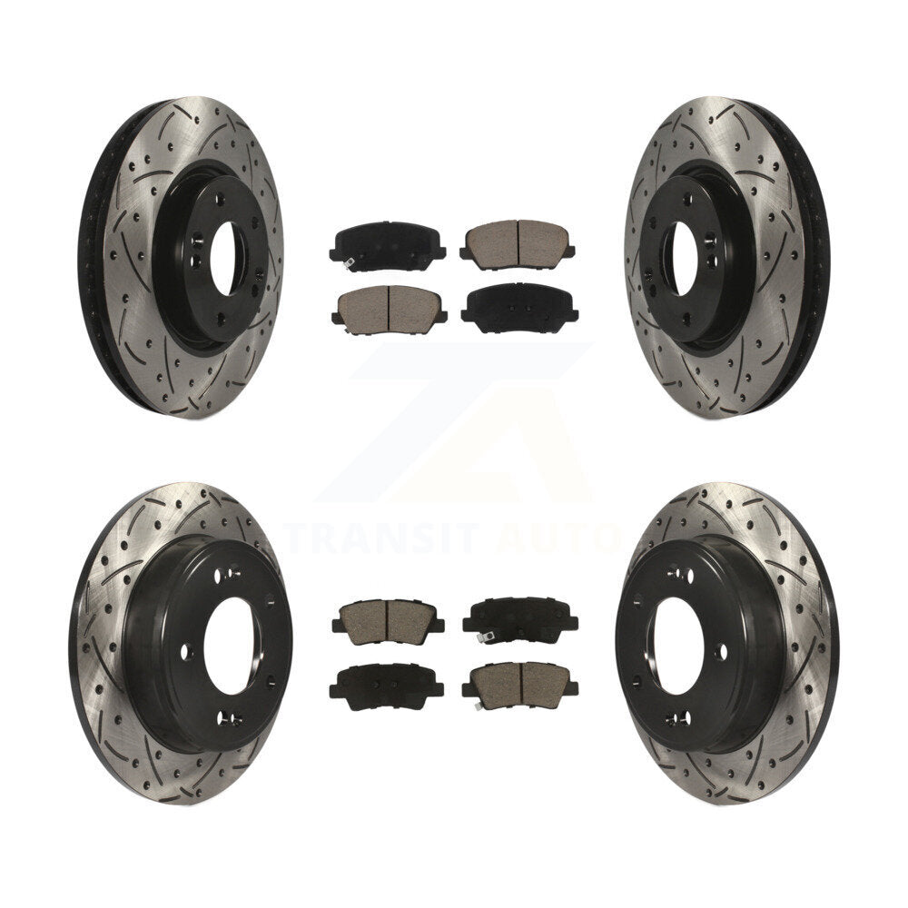Drilled Slot Brake Rotor Ceramic Pad Front Rear Kit For Kia Forte Forte5 Hyundai