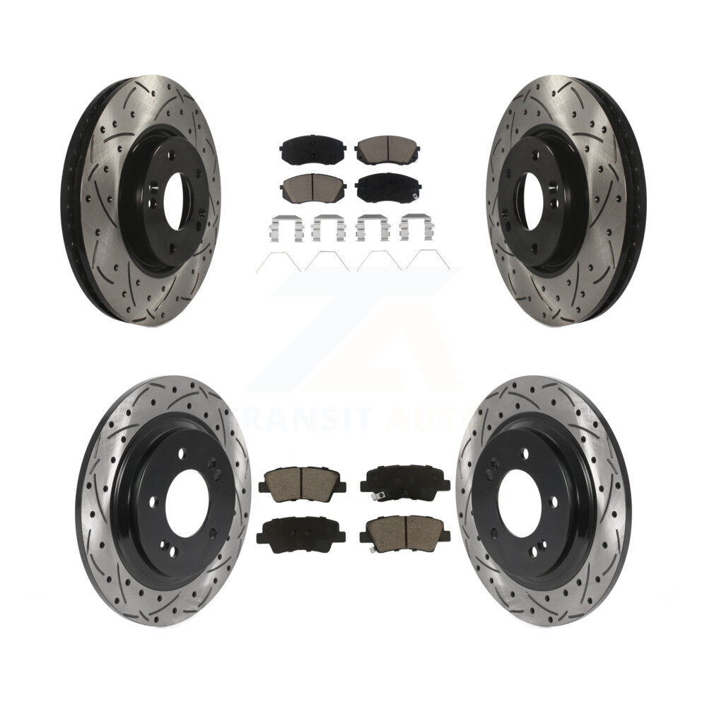 Drill Slot Disc Brake Rotor Ceramic Pad Front Rear Kit For 2017-2019 Kia Soul EV