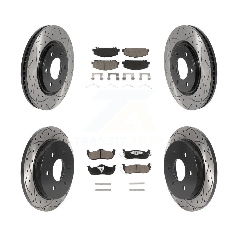 Drilled Slot Brake Rotor Ceramic Pad Front Rear Kit For Nissan TITAN Armada QX56
