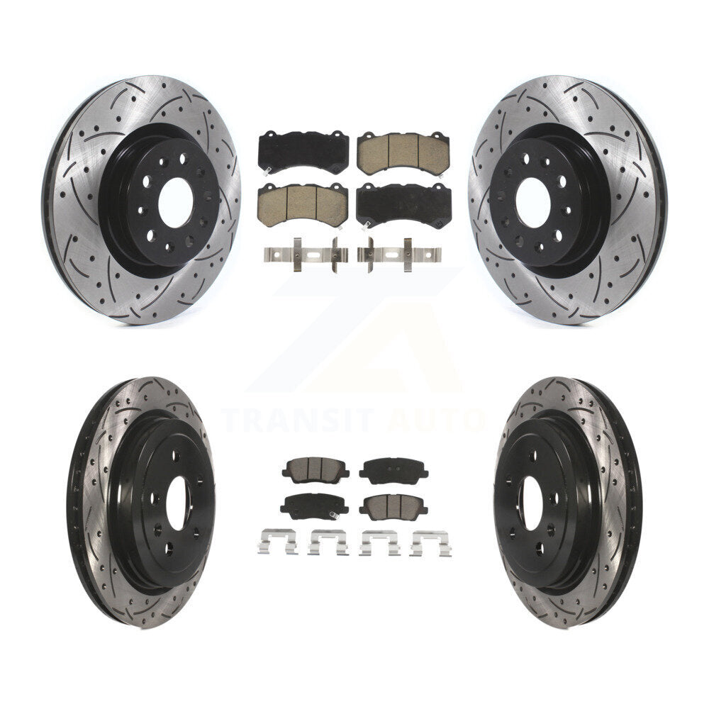 Coated Drilled Slot Disc Brake Rotor Ceramic Pad Front Rear Kit For Cadillac CTS