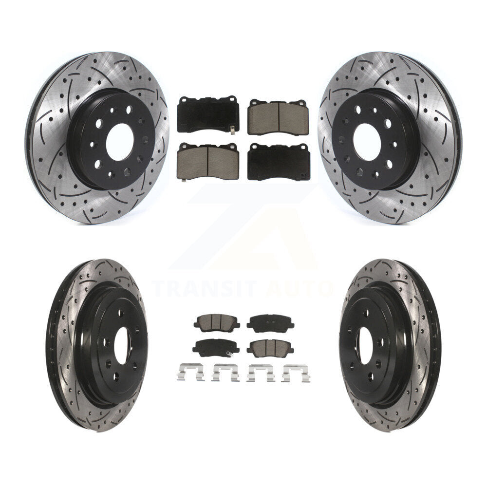 Coated Drilled Slot Disc Brake Rotor Ceramic Pad Front Rear Kit For Cadillac CTS