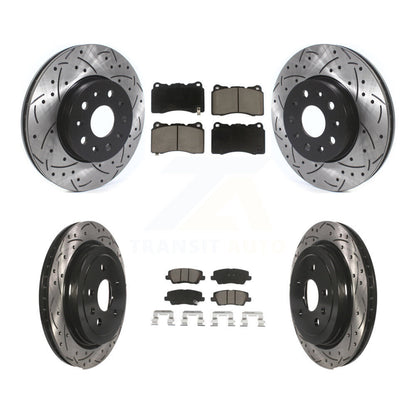 Coated Drilled Slot Disc Brake Rotor Ceramic Pad Front Rear Kit For Cadillac CTS