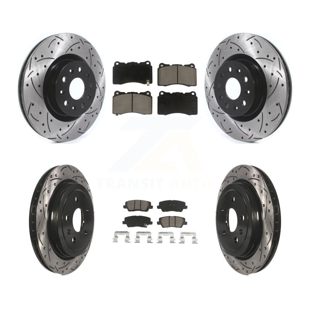 Coated Drilled Slot Disc Brake Rotor Ceramic Pad Front Rear Kit For Cadillac CTS