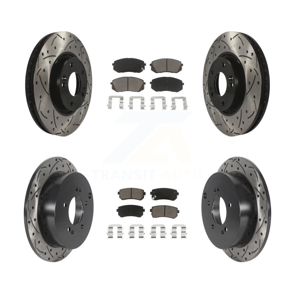 Drilled Slot Disc Brake Rotors Ceramic Pad Front Rear Kit For Hyundai Tucson Kia