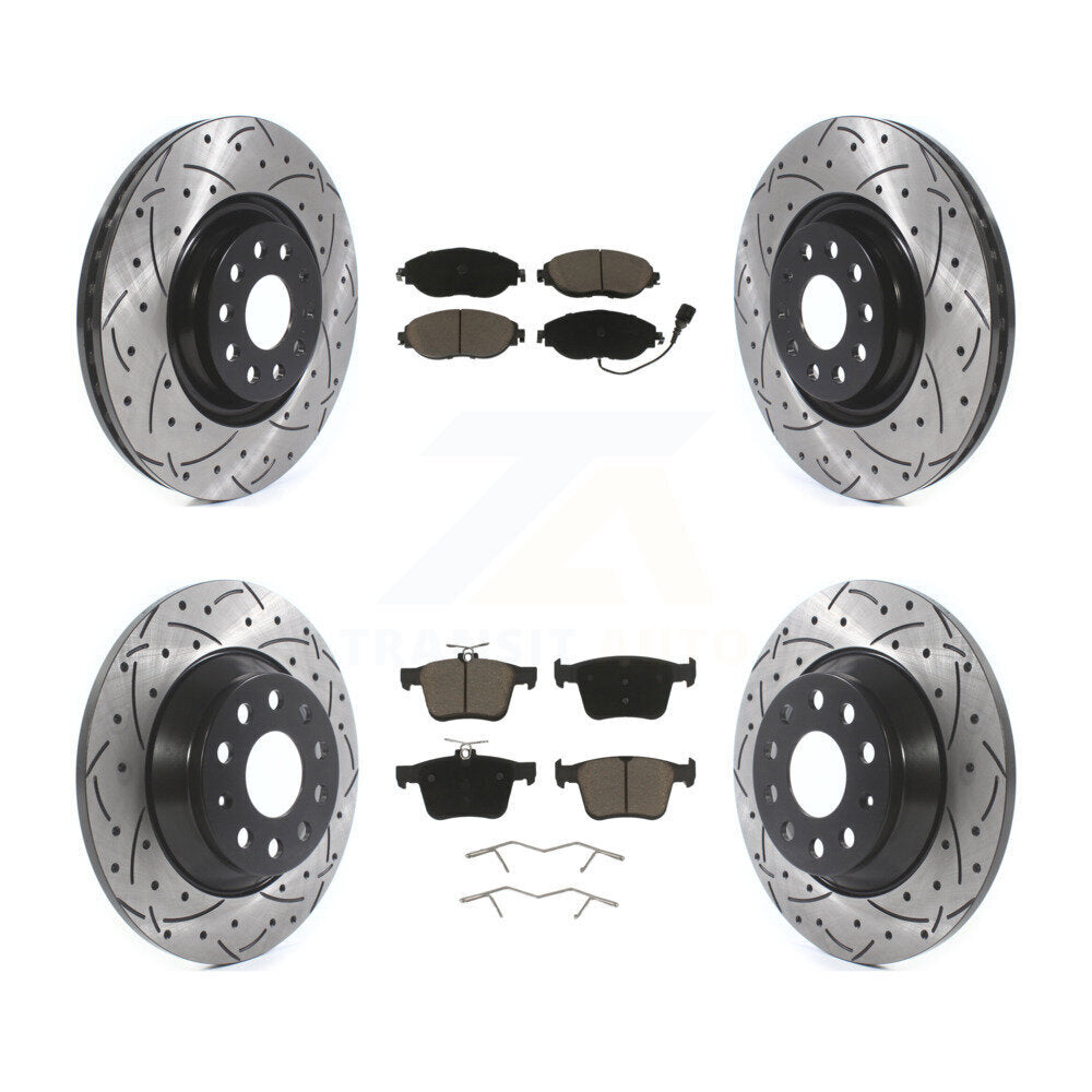 Drilled Slot Brake Rotors Ceramic Pad Front Rear Kit For Volkswagen Tiguan Jetta