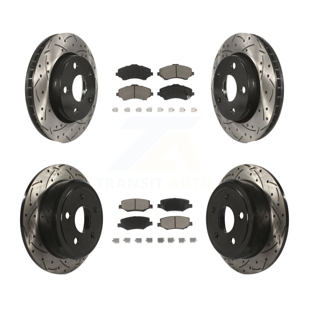 Coated Drill Slot Disc Brake Rotors Ceramic Pad Front Rear Kit For Jeep Wrangler
