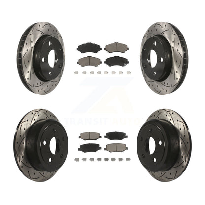 Coated Drill Slot Disc Brake Rotors Ceramic Pad Front Rear Kit For Jeep Wrangler