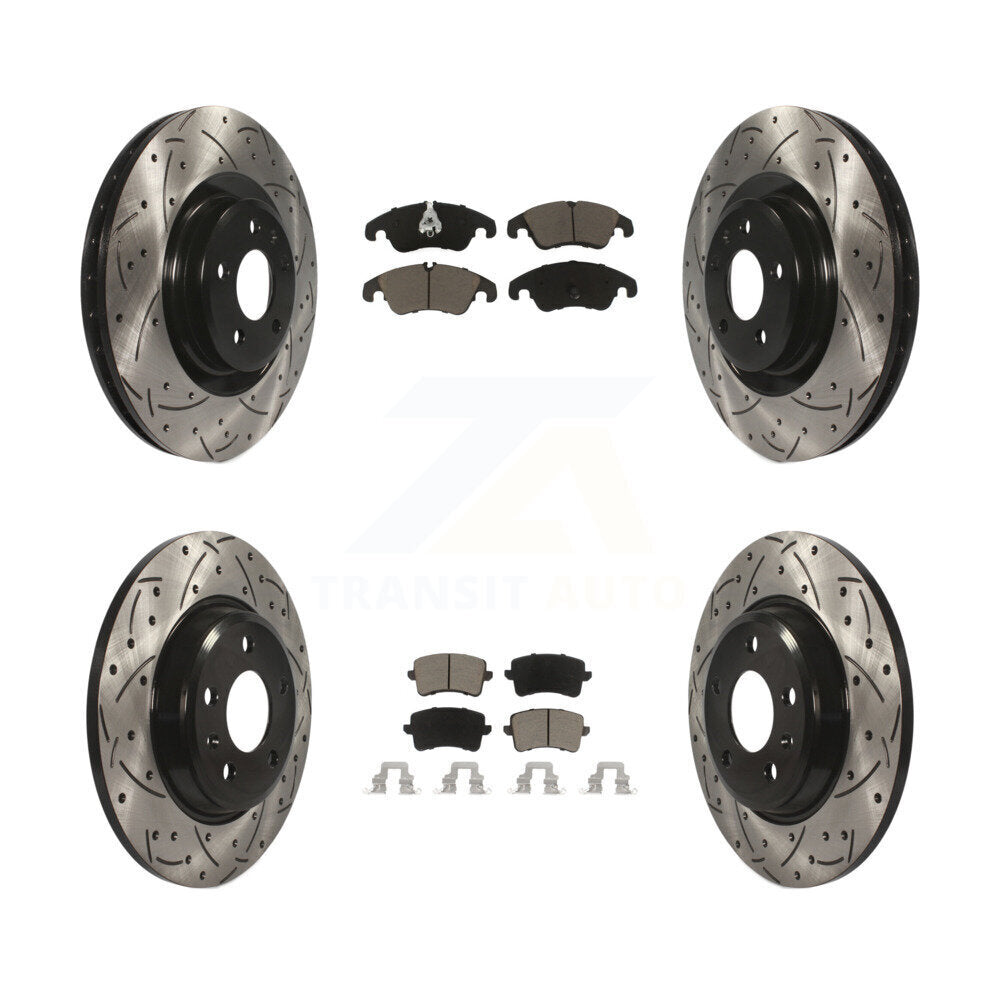 Coated Drilled Slotted Disc Brake Rotor & Ceramic Pad Front Rear Kit For Audi Q5