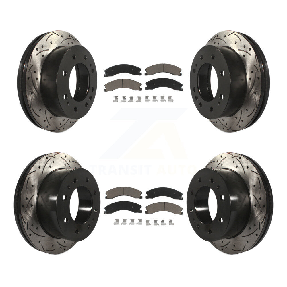 Drill Slot Brake Rotors Ceramic Pad Front Rear Kit For GMC Chevrolet Sierra 2500