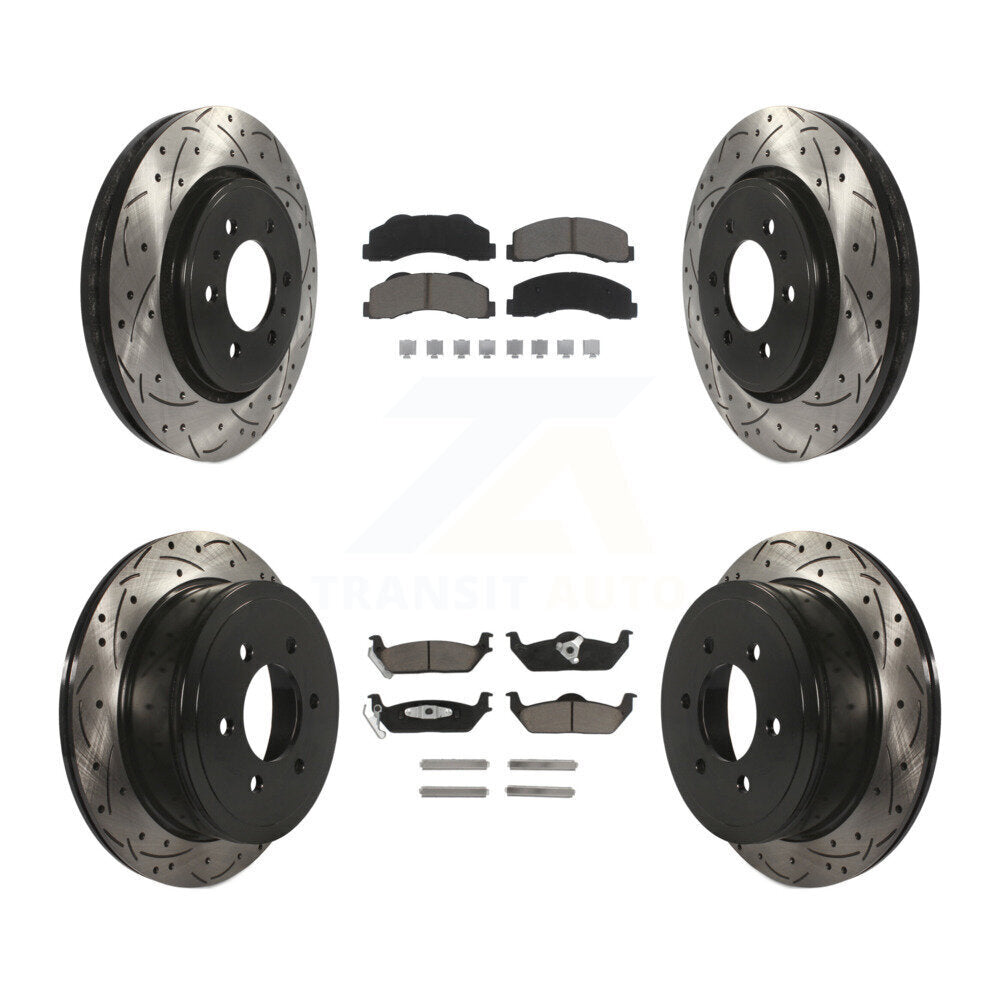 Coated Drilled Slot Disc Brake Rotor & Ceramic Pad Front Rear Kit For Ford F-150