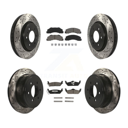 Coated Drilled Slot Disc Brake Rotor & Ceramic Pad Front Rear Kit For Ford F-150