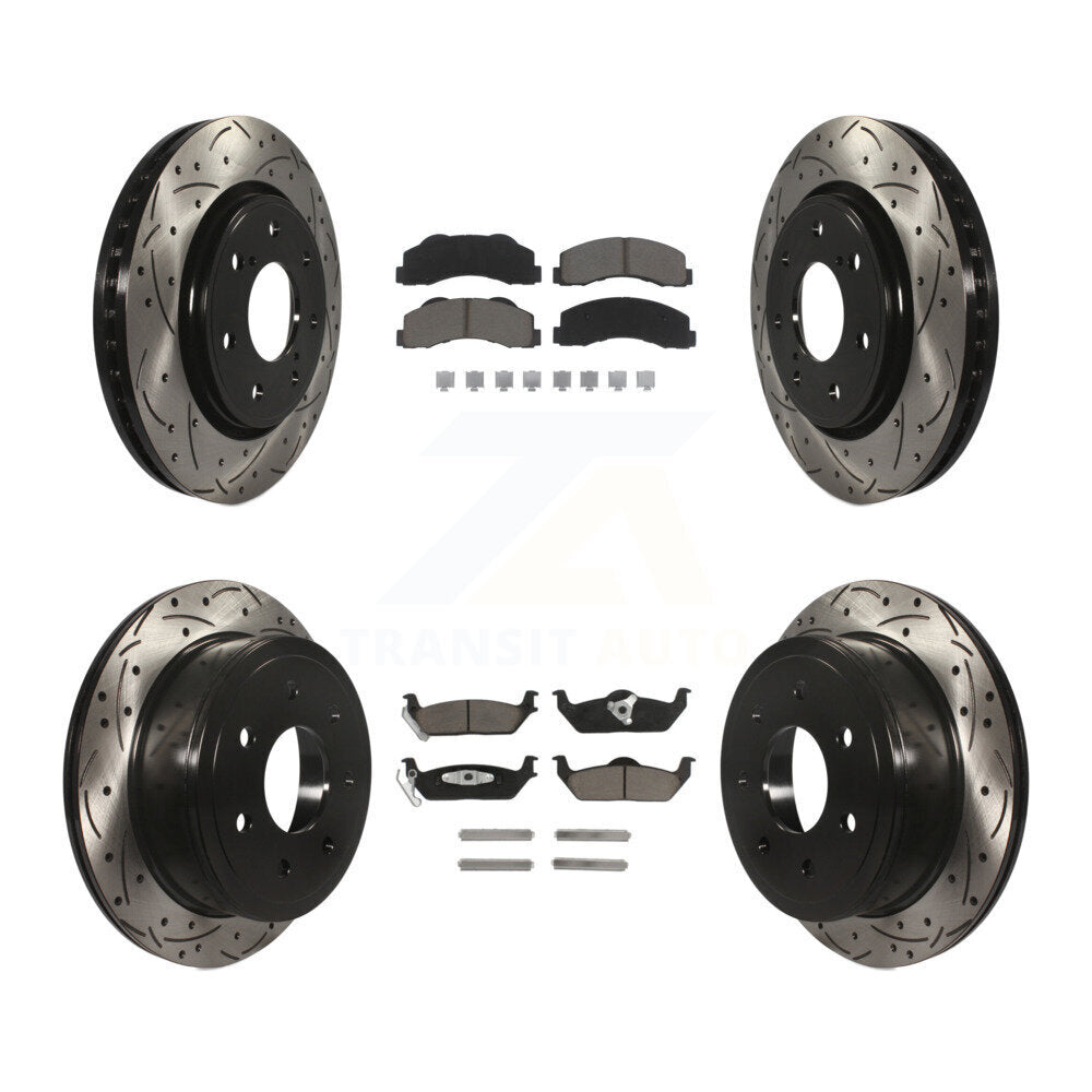Coated Drilled Slot Disc Brake Rotor & Ceramic Pad Front Rear Kit For Ford F-150