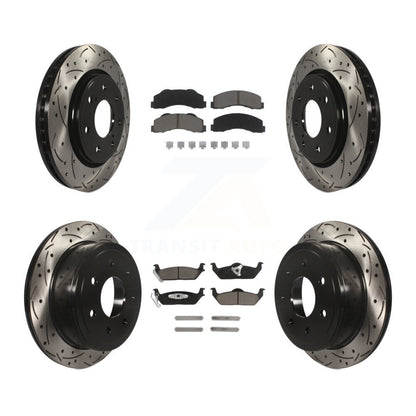 Coated Drilled Slot Disc Brake Rotor & Ceramic Pad Front Rear Kit For Ford F-150