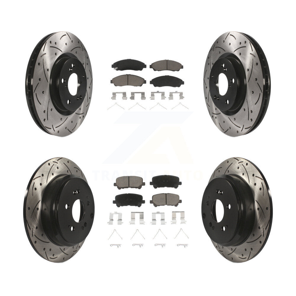 Drill Slot Brake Rotors Ceramic Pad Front Rear Kit For Honda Pilot Acura MDX ZDX