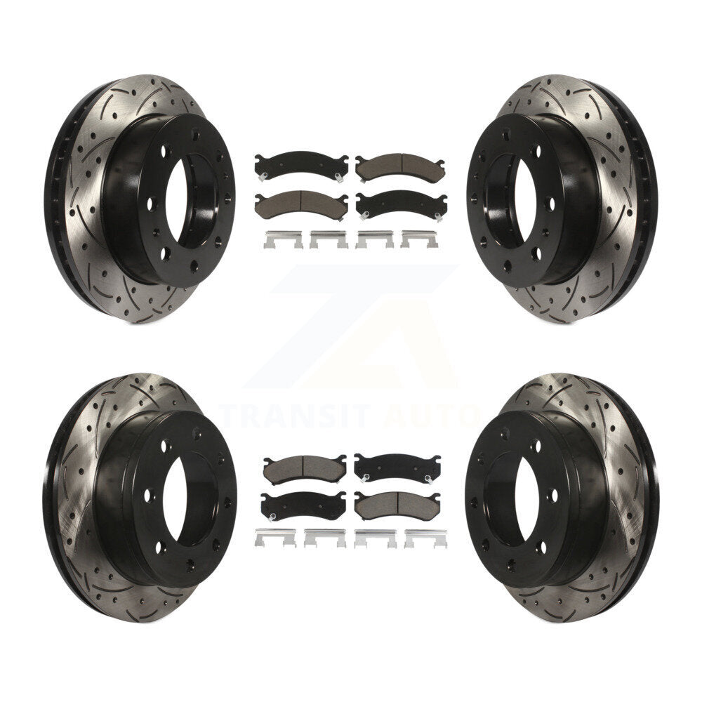 Drill Slot Brake Rotors Ceramic Pad Front Rear Kit For Chevrolet GMC Sierra 2500
