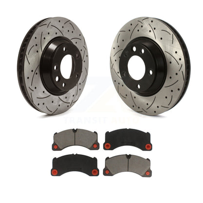 Coated Drilled Slot Disc Brake Rotor & Ceramic Pad Front Kit For Porsche Cayenne