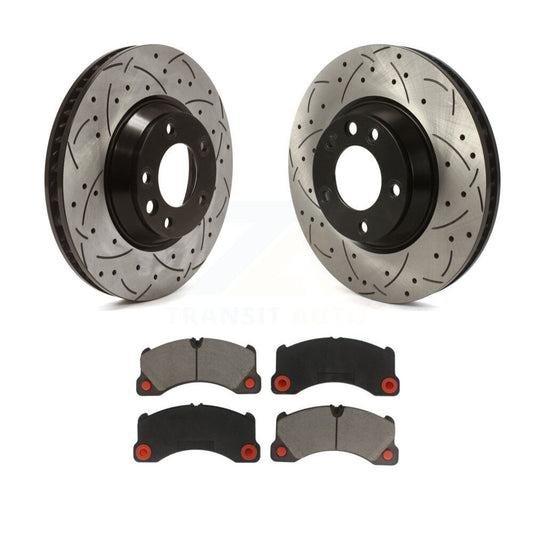 Coated Drilled Slot Disc Brake Rotor & Ceramic Pad Front Kit For Porsche Cayenne