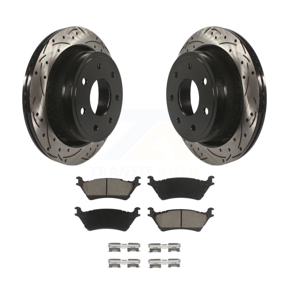 Drilled Slot Brake Rotor & Ceramic Pad Rear Kit For Ford F-150 With 7 Lug Wheels
