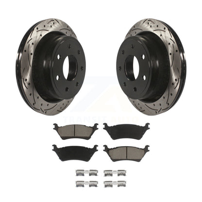 Drilled Slot Brake Rotor & Ceramic Pad Rear Kit For Ford F-150 With 7 Lug Wheels