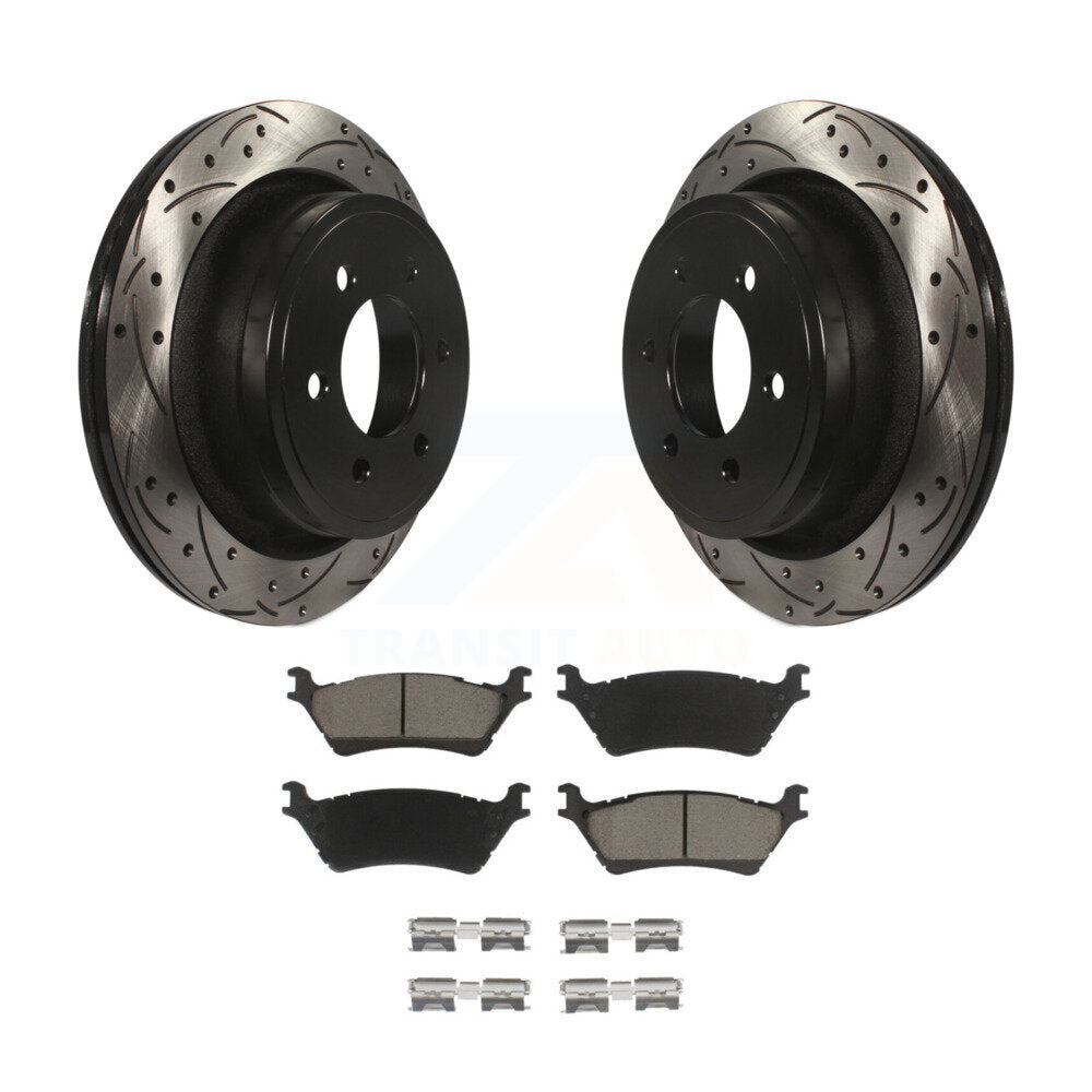 Coated Drilled Slotted Disc Brake Rotors And Ceramic Pad Rear Kit For Ford F-150