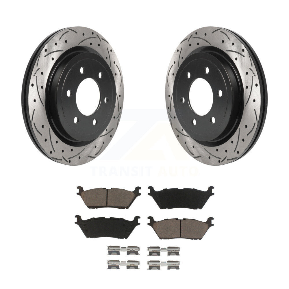 Drilled Slot Brake Rotors Ceramic Pad Rear Kit For Ford F-150 Expedition Lincoln