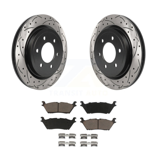 Drilled Slot Brake Rotors Ceramic Pad Rear Kit For Ford F-150 Expedition Lincoln