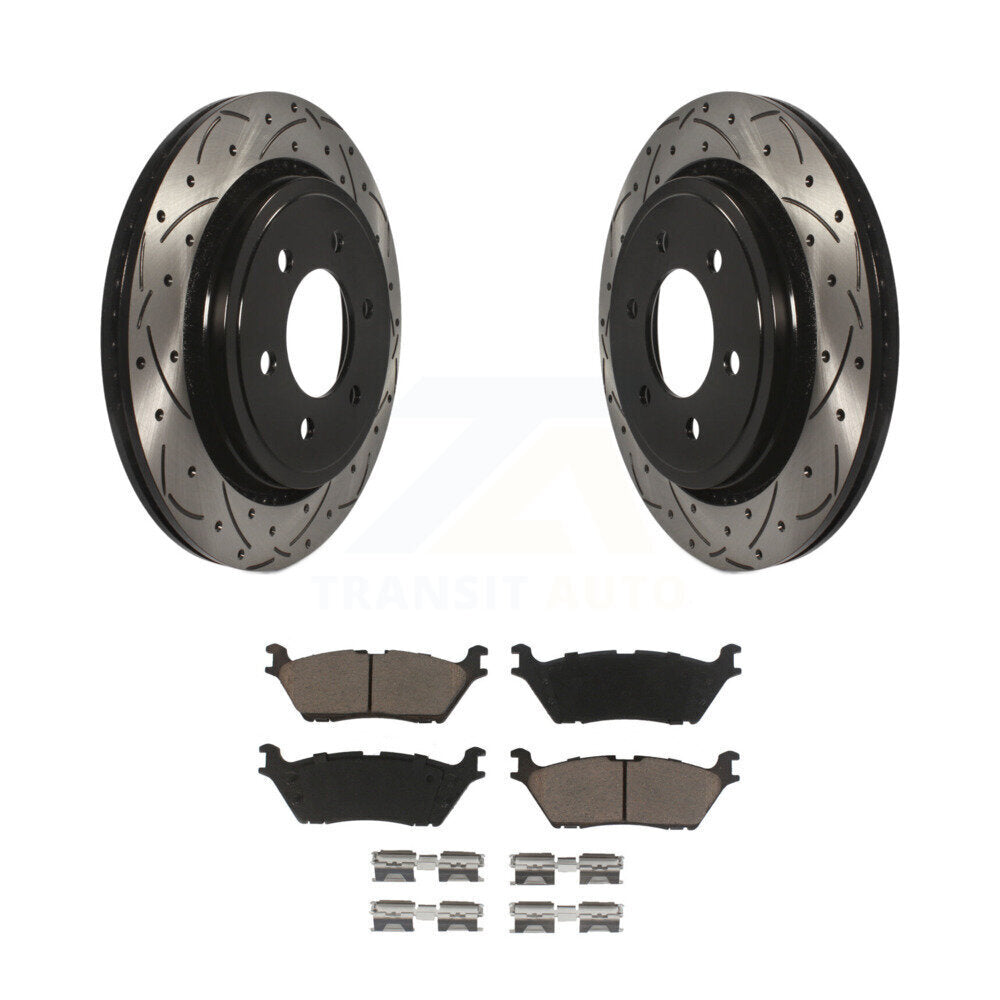 Coated Drilled Slotted Disc Brake Rotors And Ceramic Pad Rear Kit For Ford F-150