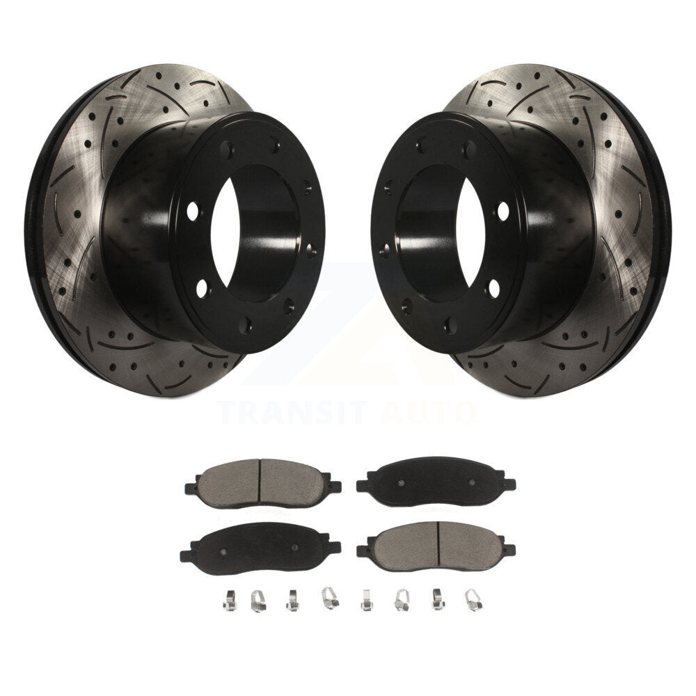 Drill Slot Disc Brake Rotor Ceramic Pad Rear Kit For Ford F-350 Super Duty F-250