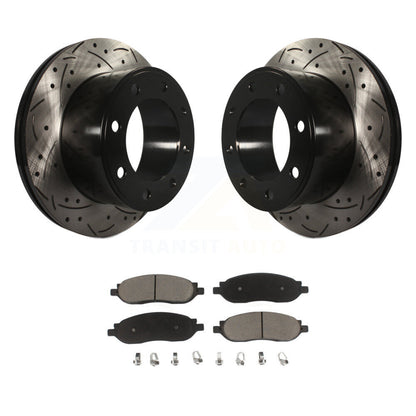 Drill Slot Disc Brake Rotor Ceramic Pad Rear Kit For Ford F-350 Super Duty F-250