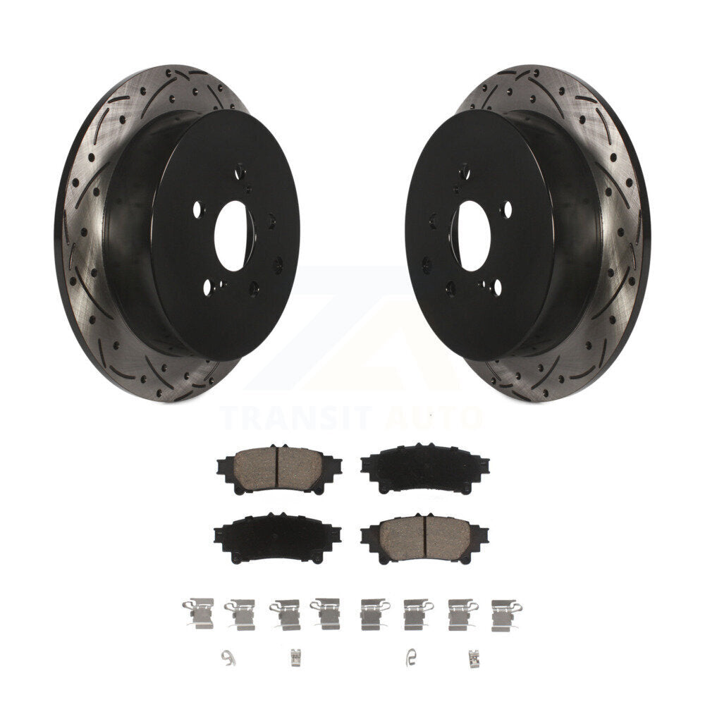 Drilled Slot Brake Rotor Ceramic Pad Rear Kit For Toyota Sienna Highlander Lexus
