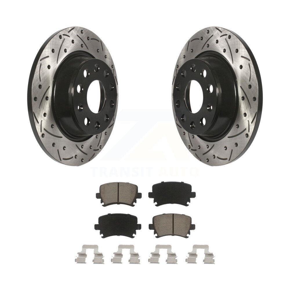 Drill Slot Brake Rotors Ceramic Pad Rear Kit For Volkswagen Tiguan CC Jetta Audi