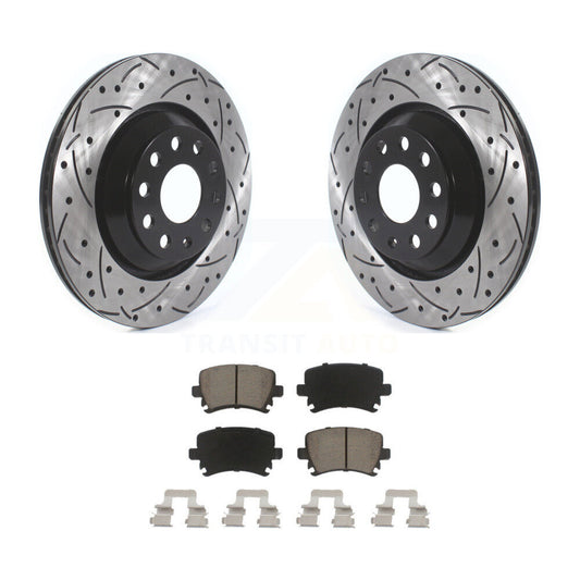 Drill Slot Brake Rotors Ceramic Pad Rear Kit For Volkswagen GTI Passat CC Golf R
