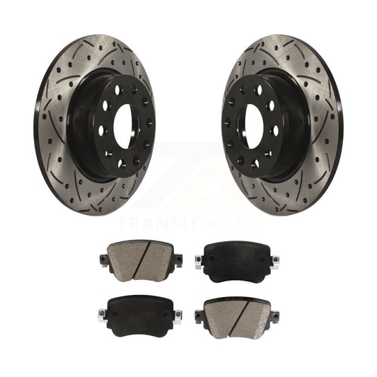 Drilled Slot Brake Rotor Ceramic Pad Rear Kit For Volkswagen Golf SportWagen GTI
