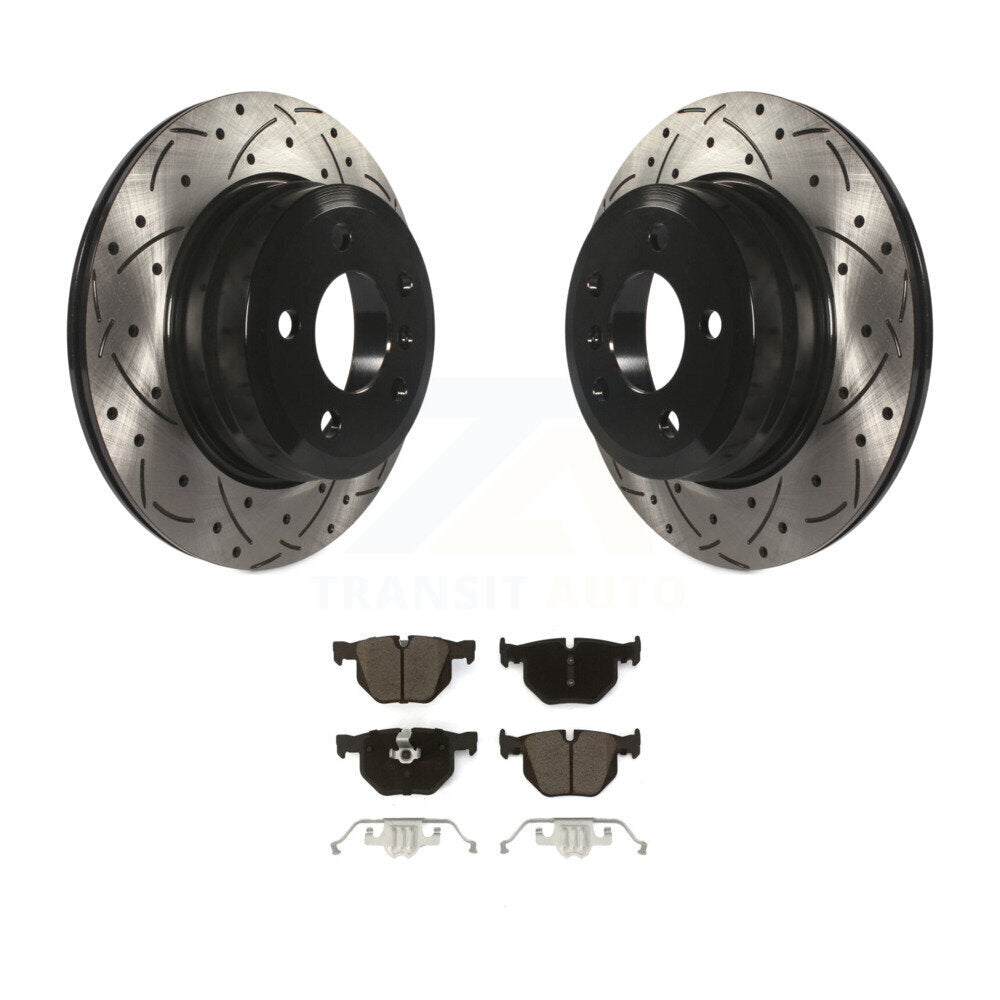 Coated Drilled Slotted Disc Brake Rotors And Ceramic Pads Rear Kit For BMW X5 X6